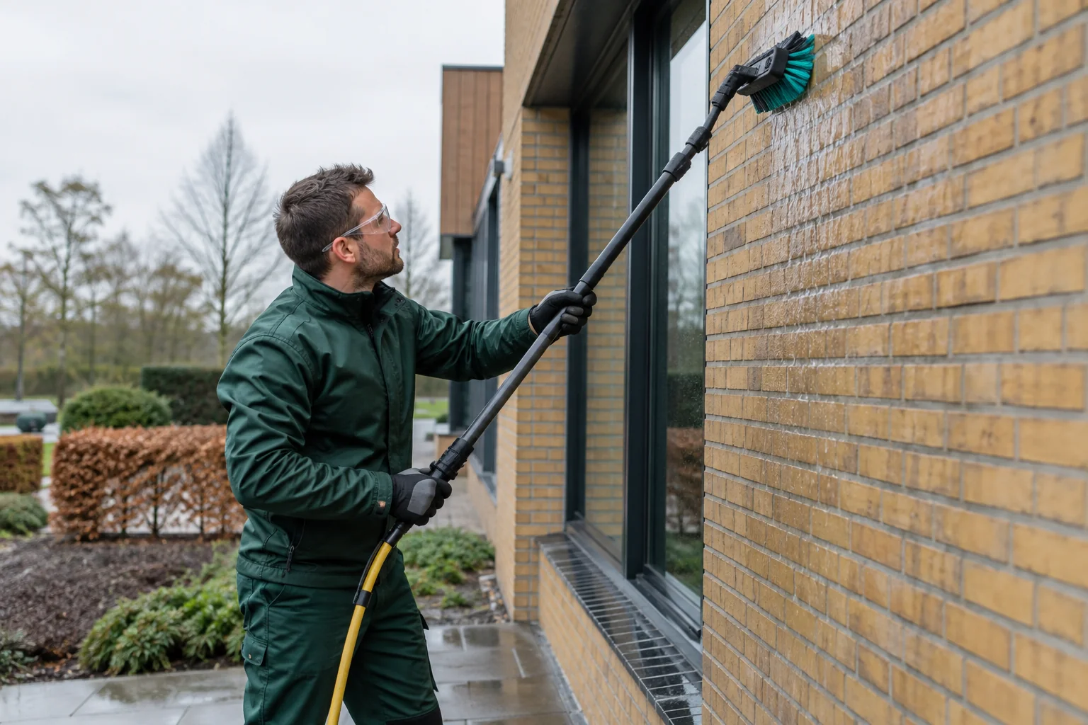 Reiniging van vervuiling op een gevel