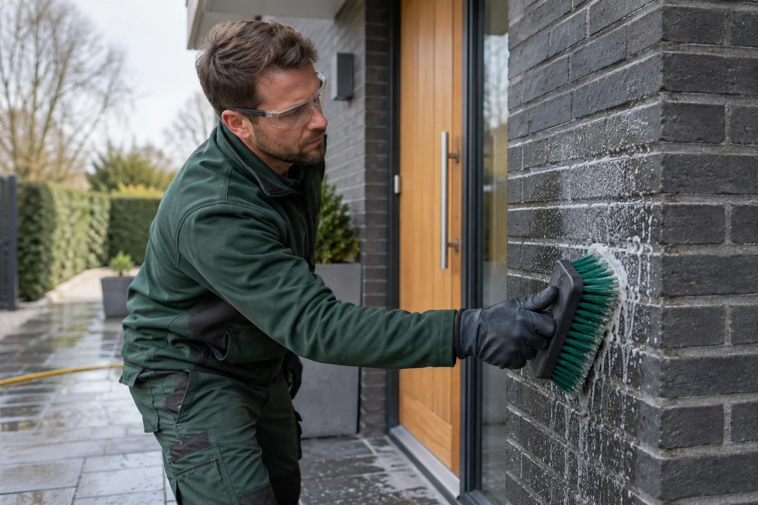 Reiniging van vervuiling op een gevel