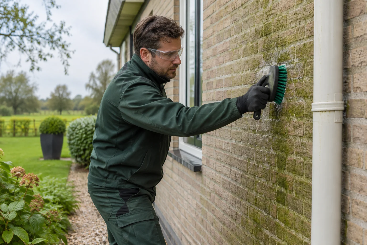 Reiniging van vervuiling op een gevel